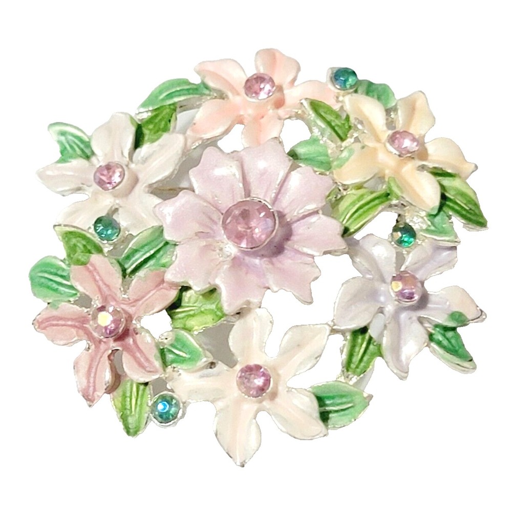 Pink‎ Purple Flower Brooch Pin 2" Silver-tone Floral Jewelry sf-12